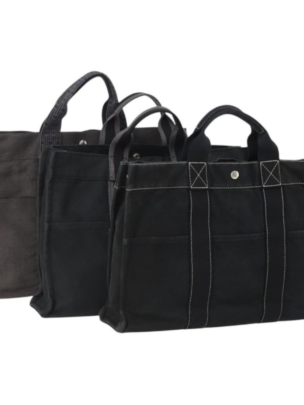 HERMES Fourre Tout Hand Bag Cotton 3 Set Black Gray Auth BA12670